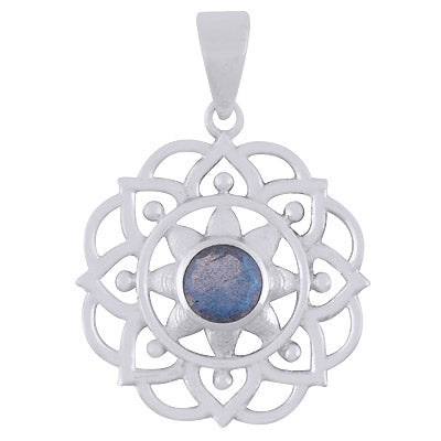Alluring Flower Work Around Labradorite Round Shape 925 Sterling Solid Silver Pendant - R301136-8