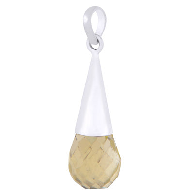 Alluring Faceted Seated Gemstone Lemon Topaz Drop Shape 925 Sterling Solid Silver Pendant - R301145-6