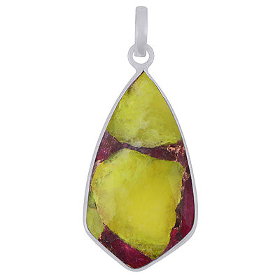 Gorgeous Elongated Gemstone Copper Turquoise Fancy Shape 925 Sterling Solid Silver Pendant - R301147-6