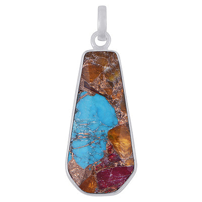 Beautiful Elongated Gemstone Copper Turquoise Fancy Shape 925 Sterling Solid Silver Pendant - R301149-4