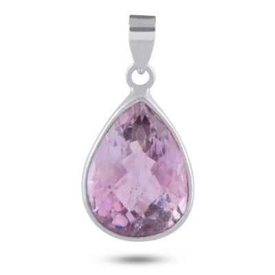 Gorgeous Plain Pink Amethyst Pear Shape 925 Sterling Solid Silver Pendant - R301159-3