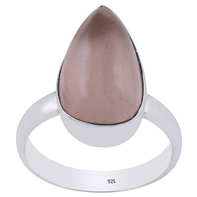 Alluring Plain Collet Rose Quartz Pear Shape 925 Sterling Solid Silver Ring - R3400048-1