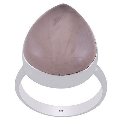 Alluring Plain Collet Rose Quartz Pear Shape 925 Sterling Solid Silver Ring - R3400048-11