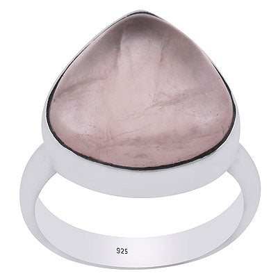 Beautiful Plain Collet Rose Quartz Pear Shape 925 Sterling Solid Silver Ring - R3400050-3