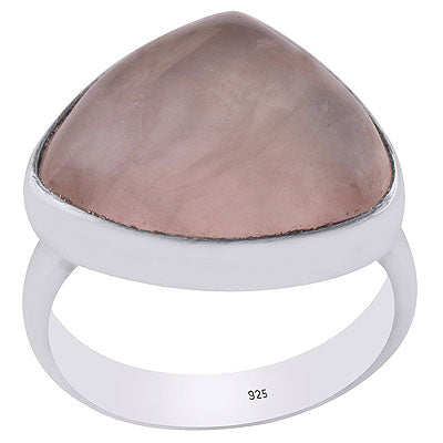 Beautiful Plain Collet Rose Quartz Pear Shape 925 Sterling Solid Silver Ring - R3400050-9