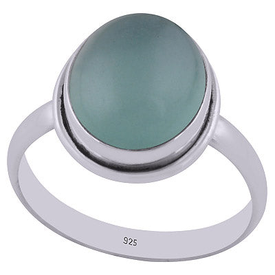 Beautiful Plain Aqua Chalcedony Oval Shape 925 Sterling Solid Silver Ring - R3400105-74
