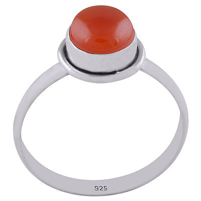 Beautiful Plain Carnelian Round Shape 925 Sterling Solid Silver Ring - R3400189-215