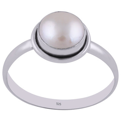 Beautiful Plain Pearl Round Shape 925 Sterling Solid Silver Ring - R3400189-78