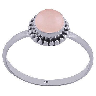 Gorgeous Rawa Work Around Rose Quartz Round Shape 925 Sterling Solid Silver Ring - R3400195-46