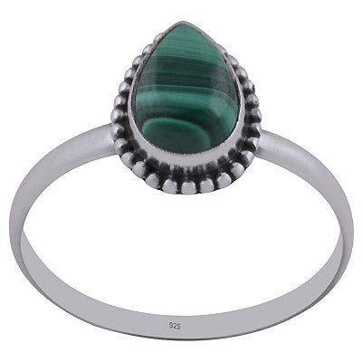 Minimal Rawa Work Around Malachite Pear Shape 925 Sterling Solid Silver Ring - R3400196-17