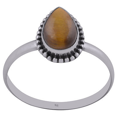 Minimal Rawa Work Around Tiger's Eye Pear Shape 925 Sterling Solid Silver Ring - R3400196-7