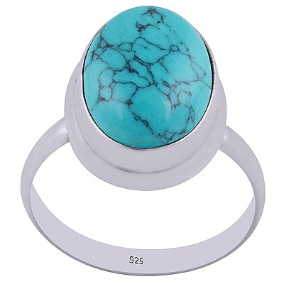 Beautiful Setted Stone Turquoise Oval Shape 925 Sterling Solid Silver Ring - R3400207-2