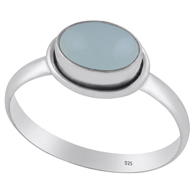 Plain Wire Work Around Aqua Chalcedony Oval Shape 925 Sterling Solid Silver Ring - R3400210-17