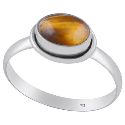 Plain Wire Work Around Tiger's Eye Oval Shape 925 Sterling Solid Silver Ring - R3400210-9
