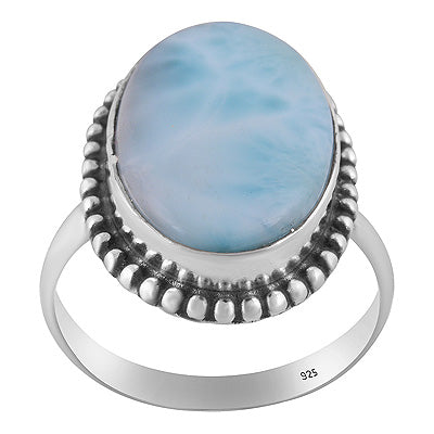 Stunning Rawa Work Around Larimar Oval Shape 925 Sterling Solid Silver Ring - R3400300-167