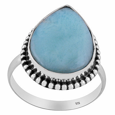 Stunning Rawa Work Around Larimar Pear Shape 925 Sterling Solid Silver Ring - R3400300-178