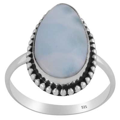 Stunning Rawa Work Around Larimar Pear Shape 925 Sterling Solid Silver Ring - R3400300-193