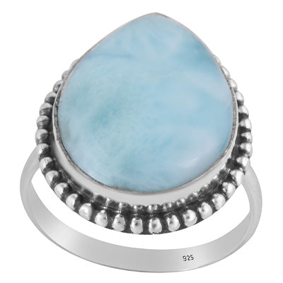 Stunning Rawa Work Around Larimar Pear Shape 925 Sterling Solid Silver Ring - R3400300-195