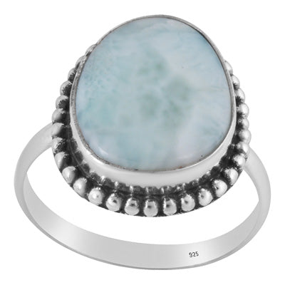 Stunning Rawa Work Around Larimar Irregular Shape 925 Sterling Solid Silver Ring - R3400300-202
