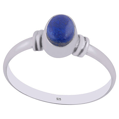 Stunning Plain Textured Lapis Oval Shape 925 Sterling Solid Silver Ring - R3400307-5
