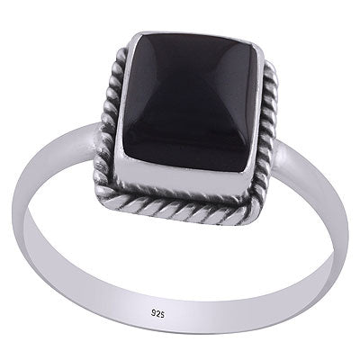 Alluring Twisted Wire Work Around Black Onyx Rectangle Shape 925 Sterling Solid Silver Ring - R3400317-13
