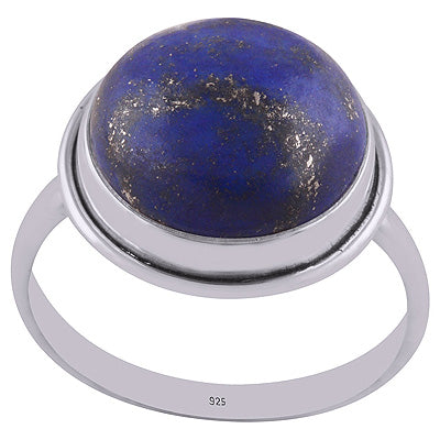 Stunning Plain Collet Lapis Round Shape 925 Sterling Solid Silver Ring - R3400319-3