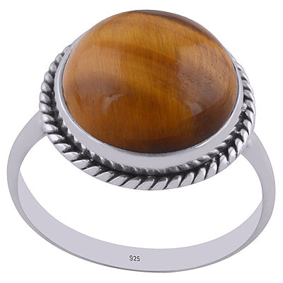 Stunning Wire Around Tiger's Eye Round Shape 925 Sterling Solid Silver Ring - R3400325-9