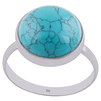 Stunning Gemstone Turquoise Round Shape 925 Sterling Solid Silver Ring - R3400338-1