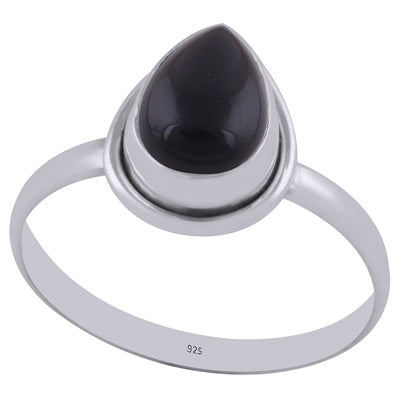 Gorgeous Beautiful Gemstone Black Onyx Pear Shape 925 Sterling Solid Silver Ring - R3400342-12