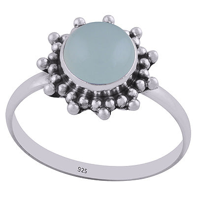 Stunning Rawa Work Around Aqua Chalcedony Round Shape 925 Sterling Solid Silver Ring - R3400356-28