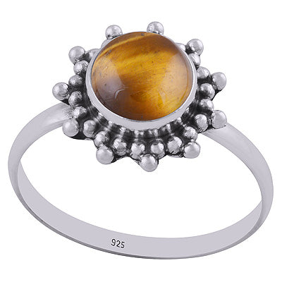 Stunning Rawa Work Around Tiger's Eye Round Shape 925 Sterling Solid Silver Ring - R3400356-29