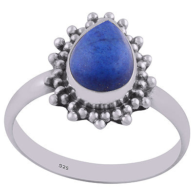 Stunning Rawa Work Around Lapis Pear Shape 925 Sterling Solid Silver Ring - R3400368-46