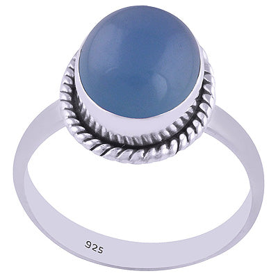 Gorgeous Wire Work Around Blue Chalcedony Oval Shape 925 Sterling Solid Silver Ring - R3400384-45