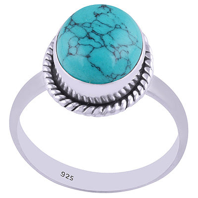 Gorgeous Wire Work Around Turquoise Oval Shape 925 Sterling Solid Silver Ring - R3400384-63