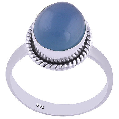 Gorgeous Wire Work Around Blue Chalcedony Oval Shape 925 Sterling Solid Silver Ring - R3400384-71