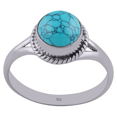 Stunning Split Shank Twisted Wire Around Turquoise Round Shape 925 Sterling Solid Silver Ring - R3400391-5