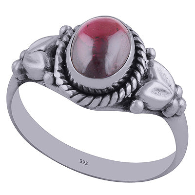 Alluring Handwork Around Garnet Oval Shape 925 Sterling Solid Silver Ring - R3400409-59