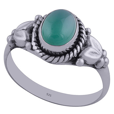 Alluring Handwork Around Green Onyx Oval Shape 925 Sterling Solid Silver Ring - R3400409-82