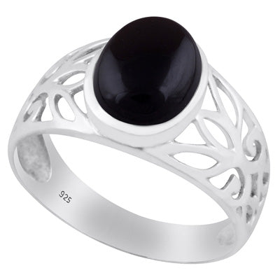 Stunning Cut Work Around Black Onyx Oval Shape 925 Sterling Solid Silver Ring - R3400431-73
