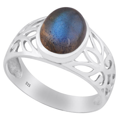 Stunning Cut Work Around Labradorite Oval Shape 925 Sterling Solid Silver Ring - R3400431-9