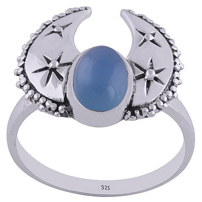Gorgeous Handcrafted Rawa Work Around Blue Chalcedony Oval Shape 925 Sterling Solid Silver Ring - R3400437-11