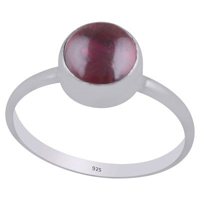 Plain Collet Natural Garnet Round Shape 925 Sterling Solid Silver Ring - R3400441-2