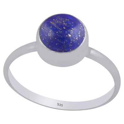 Plain Collet Natural Lapis Round Shape 925 Sterling Solid Silver Ring - R3400441-6
