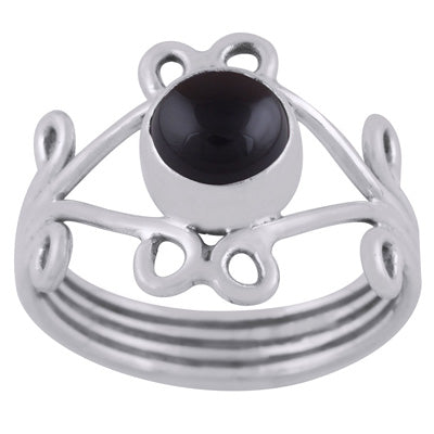 Alluring Coil Wire Work Around Black Onyx Round Shape 925 Sterling Solid Silver Ring - R3400446-15