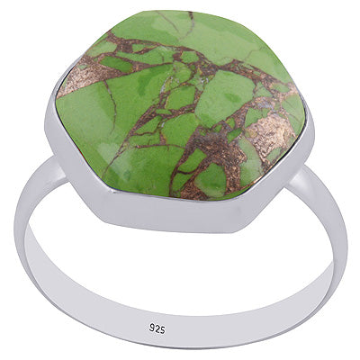 Beautiful Textured Gemstone Green Copper Turquoise Hexagon Shape 925 Sterling Solid Silver Ring - R3400461-23