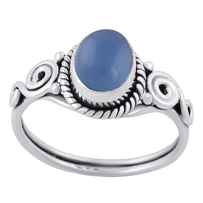Alluring Coil Work Around Blue Chalcedony Oval Shape 925 Sterling Solid Silver Ring - R3400463-96