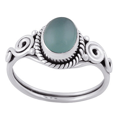 Alluring Coil Work Around Aqua Chalcedony Oval Shape 925 Sterling Solid Silver Ring - R3400463-97
