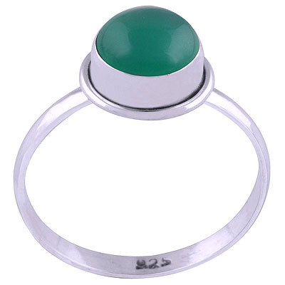 Beautiful Plain Green Onyx Round Shape 925 Sterling Solid Silver Ring - R3400473-398