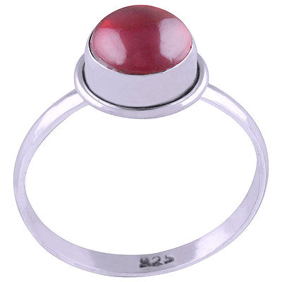 Beautiful Plain Garnet Round Shape 925 Sterling Solid Silver Ring - R3400473-44