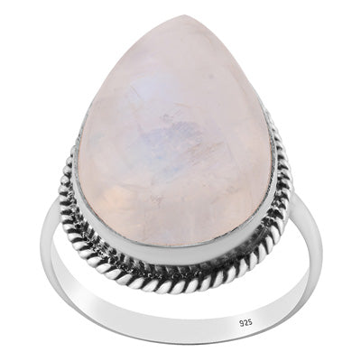 Gorgeous Wire Work Around Rainbow Moonstone Pear Shape 925 Sterling Solid Silver Ring - R3400476-452